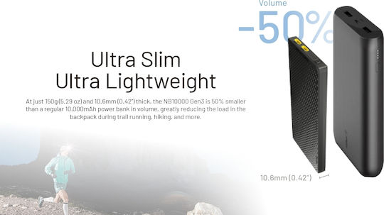 NiteCore NB10000 Gen3 Power Bank 10000mAh με 2 Θύρες USB-C Quick Charge Μαύρο