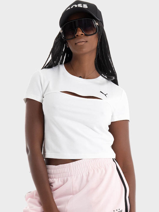 Essentials Tricou Crop Sportiv Damă Uscare Rapidă Alb