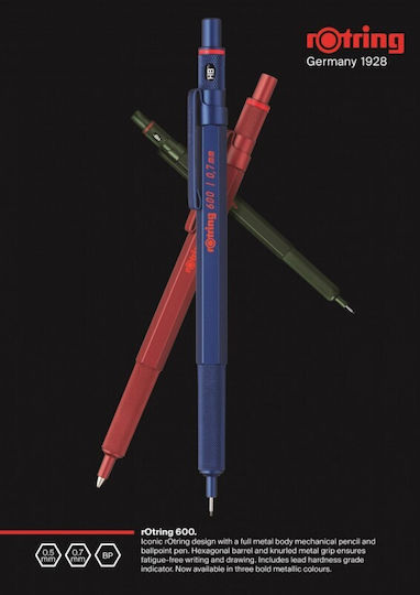 Rotring 600 Mechanical Pencil for Drawing Metallic 1pcs Blue