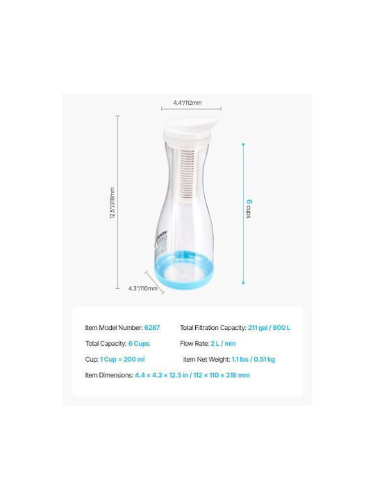 Vevor Κανάτα Σερβιρίσματος Γυάλινη με Φίλτρο 800ml