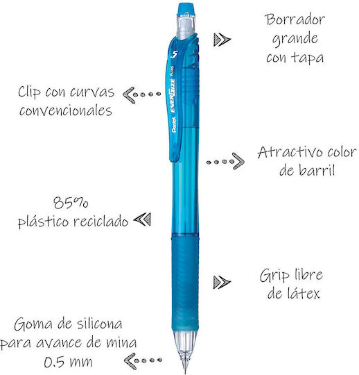 Pentel Energize Μηχανικό Μολύβι Πλαστικό 0.7mm με Γόμα 1τμχ Ροζ