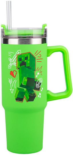 Paladone Sticlă Pentru Copii Minecraft Din Oțel Inoxidabil Cu Pai Verde 900ml