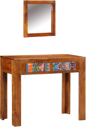 Bodenstehende Schminktisch aus Massivholz Braune Massivholz mit Spiegel 90x45x75cm