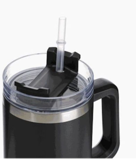 Muitomas Handled Tumbler Plastic Thermos Bottle 900ml Black with Straw and Handle