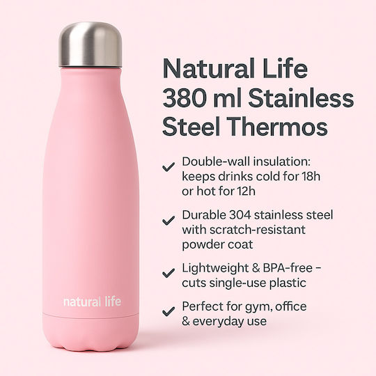 Natural Life Life Bottle Thermos Stainless Steel 380ml Pink