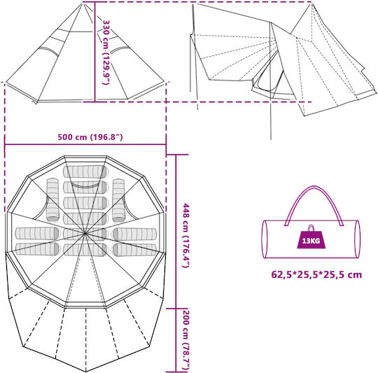 vidaXL Summer Camping Tent Teepee Blue for 12 People 510x690x330cm