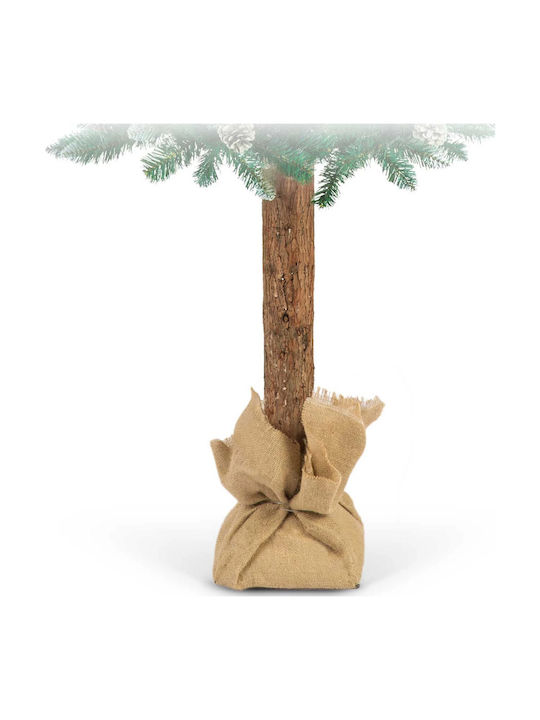 Pom de Crăciun Artificial Pe Trunchi Natural de Pin Isp Likesmart Pom de Crăciun 20 Conuri Bază Metal Acoperire din Juta 180 Cm