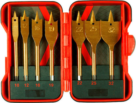 Raider Set of 7 Feather Drills with Cylindrical Shank for Wood