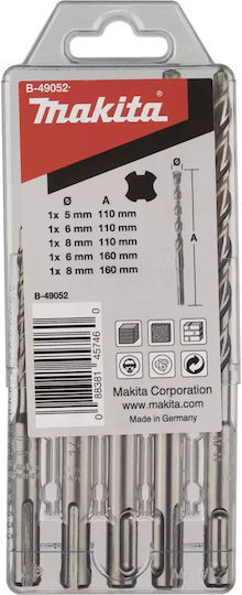 Makita Σετ 5 Τρυπάνια με SDS Plus Στέλεχος για Δομικά Υλικά και Ξύλο