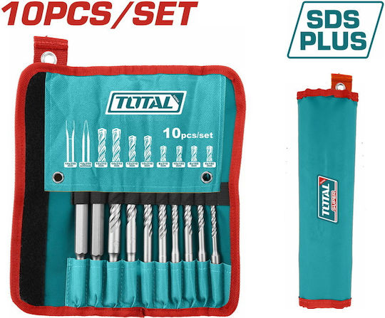 Total Set of 10 Drills with SDS Plus Shank for Masonry και Metal