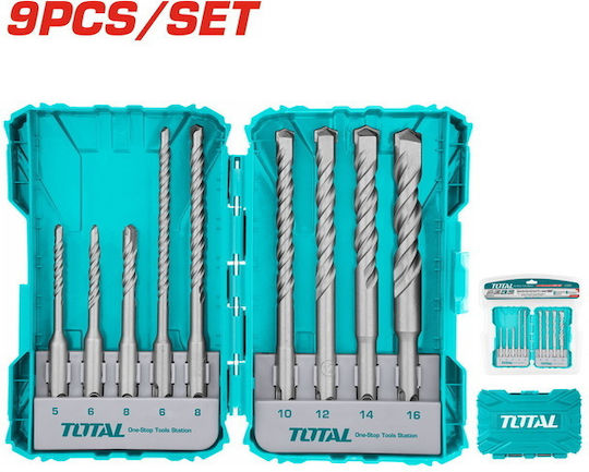 Total Set of 9 Drills with SDS Plus Shank for Masonry