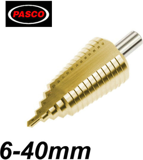 Pasco Конусна Свредло HSS Титаниева с Цилиндрична Опашка за Метал 6-40mm