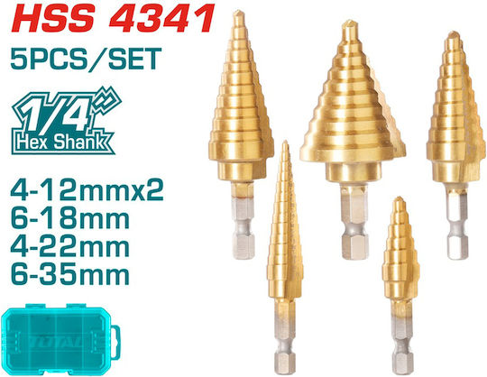 Total Σετ 5 Κωνικά Τρυπάνια HSS για Μέταλλο 1-2mm
