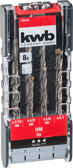 KWB Set of 8 Diamond Drills Carbide with Cylindrical Shank for Metal, Glass and Tiles