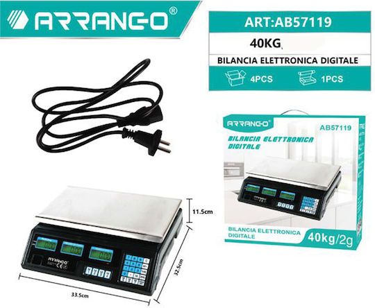 Arrango Elektronisch Einzelhandelswaage mit einer Wiegekapazität von 40kg und einer Unterteilung von 2gr