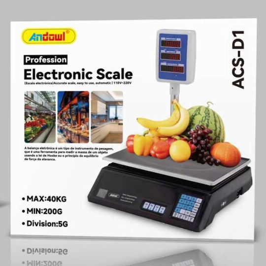 Andowl Electronic Retail Scale with Weighing Capacity of 40kg and Division 200gr