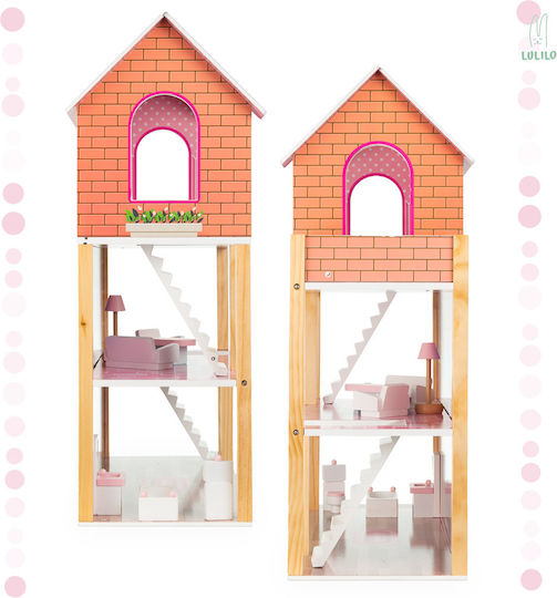 Lulilo Tulip Casă de Păpuși din Lemn 70 Cm Accesorii Incluse Roz