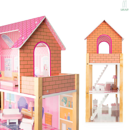 Lulilo Tulip Casă de Păpuși din Lemn 70 Cm Accesorii Incluse Roz