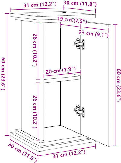 vidaXL Βάση Γλάστρας Ξύλινη Μαύρη 31x30x60εκ.