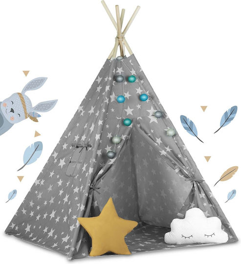 Montessori Style Play Tent "likesmart Fluffy Clouds 100" Kids Light Garland 2 Pillows Carry Bag 120x120x165 Cm Gray