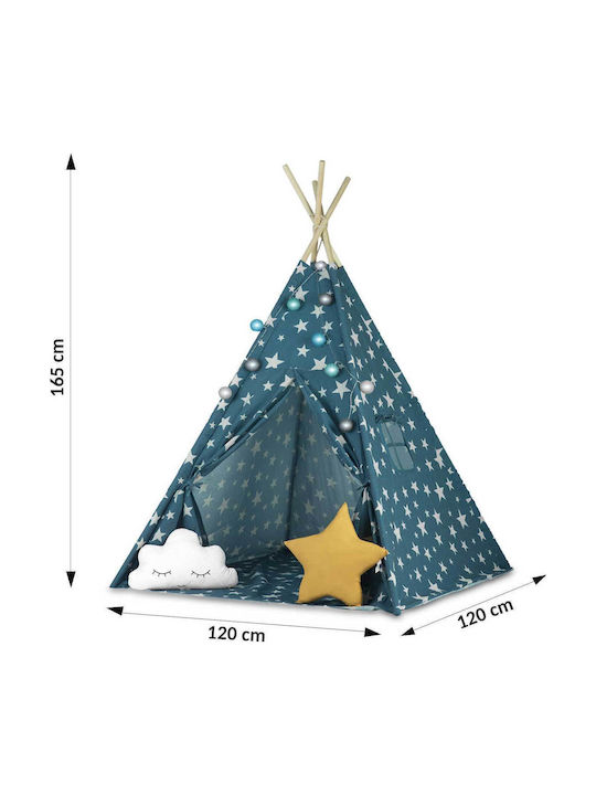 Cort De Joacă Stil Montessori "likesmart Fluffy Clouds 101" Ghirlandă Luminoasă Pentru Copii 2 Perne Husă De Transport 120x120x165 Cm Albastru