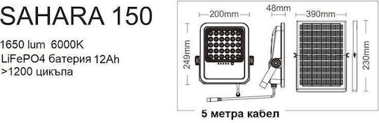 Vito Στεγανός Ηλιακός Προβολέας LED 150W Ψυχρό Λευκό 6000K με Τηλεχειριστήριο IP65