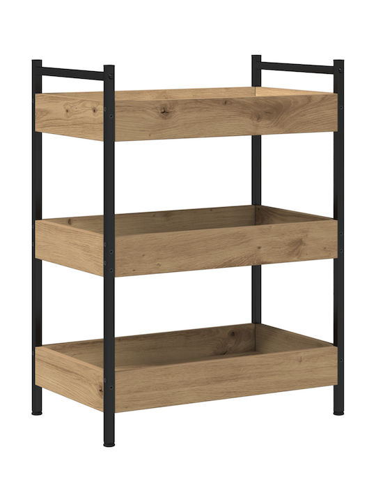 vidaXL Wooden Kitchen Trolley 3 Tiers Brown 50x30x70cm