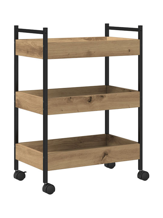 vidaXL Wooden Kitchen Trolley 3 Tiers Brown 50x30x70cm