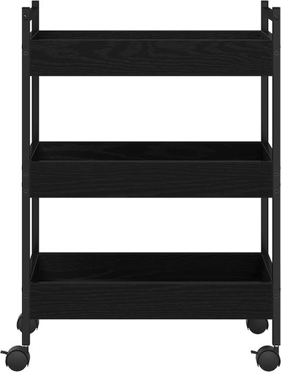 vidaXL Wooden Kitchen Trolley 3 Tiers Black 50x30x70cm