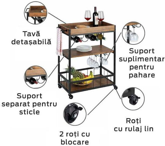 Wenko Wooden Kitchen Trolley 3 Tiers Brown 80x40x89.5cm