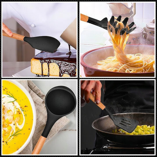 Set de Gătit din Silicon cu Suport 12buc Negru