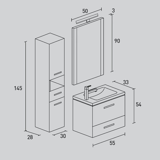 Pro Bagno Waschtisch ohne Waschbecken Gray