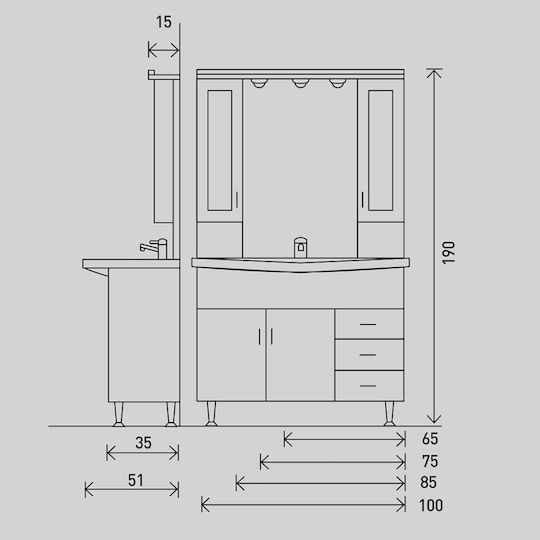 Pro Bagno Πάγκος χωρίς Νιπτήρα Λευκό Pro Bagno Πάγκος χωρίς Νιπτήρα Λευκό