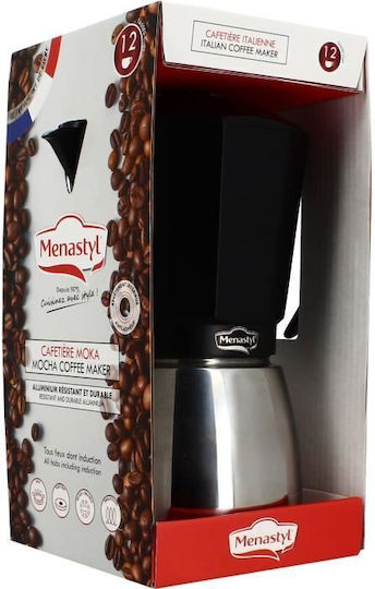 Menastyl Stovetop Espresso Pot 12 Cups Argintiu