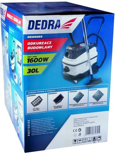 Dedra Staubsauger Flüssigkeiten / Feststoffe 1600W mit Kunststoff Behälter 30Es