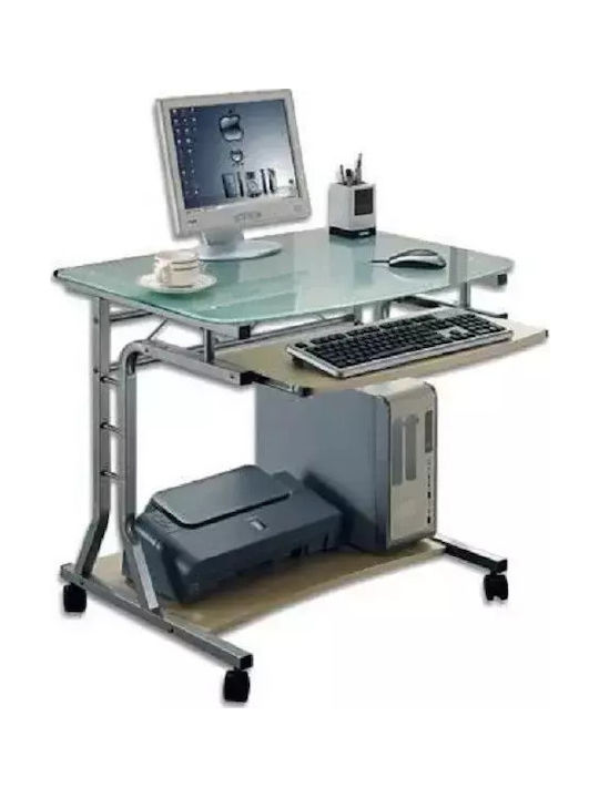 Computer Office Wooden Brown with Metal Legs 75x60x75cm