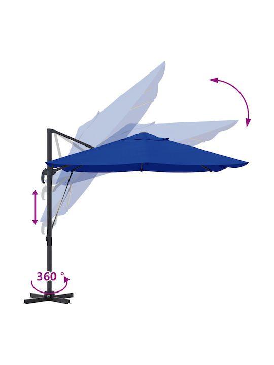 Hängender Quadratischer Aluminium-Garten- und Terrassen-Sonnenschirm Hellblau 2,5x2,5xH2,6m