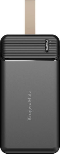 Kruger & Matz Power Bank 30000mAh 22.5W With 2 USB-A Output Ports And USB-C Power Delivery Quick Charge Port Black
