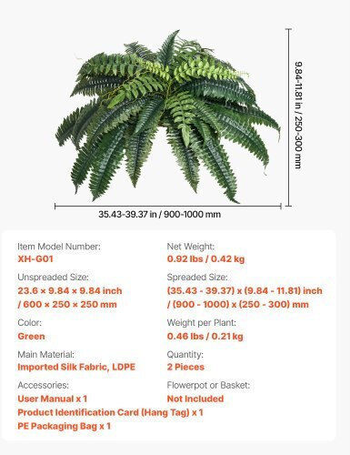 Artificial Decorative Branch Fern Green 25cm 2pcs Vevor