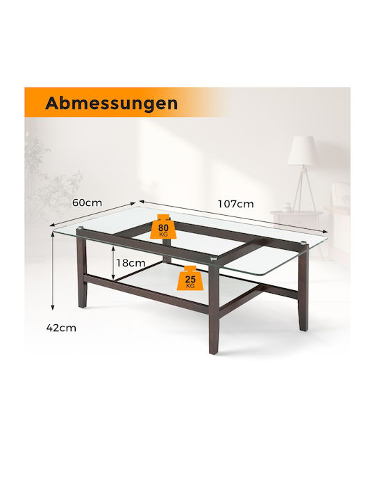 Rechteckiger Zentraler Kaffeetisch Glas Glas M107xL60xH42cm