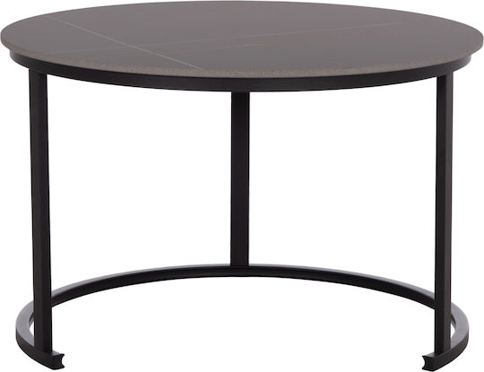 Round Side Table Talos Metal Black Ceramic 2 Pieces W70xL70xH45.5cm