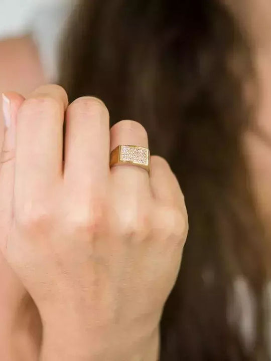 Damen Chevalier Ring mit Zirkonia aus Gold 9K