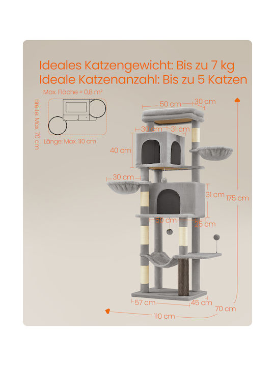 Feandrea Kratzbaum Katzenbäume Gray 5 Ebenen 69x43x175cm