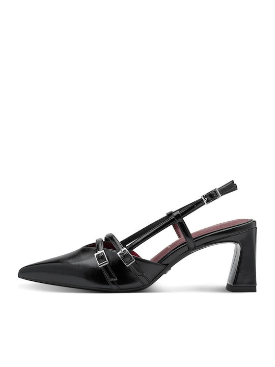 Synthetic Leather Black Heels with Strap