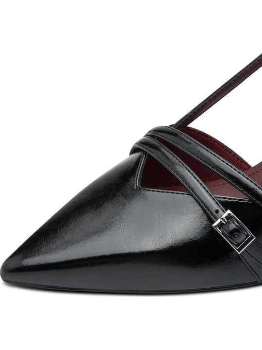 Synthetic Leather Black Heels with Strap