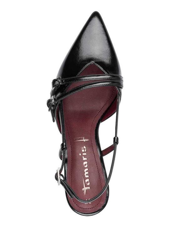 Synthetic Leather Black Heels with Strap