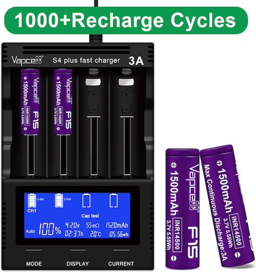 Battery Vapcell 14500 F15 1500mah 3a