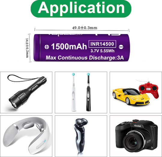 Battery Vapcell 14500 F15 1500mah 3a