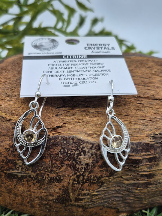 Silver Plated Women's Earrings Yellow Polyhedral Cut – Boho Style & Natural Energy