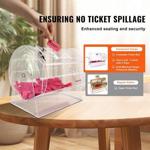Vevor Acrylic Raffle Drum Holds 10000 Tickets 300 Raffle Balls Professional Raffle Ticket Spinning Cage 2 Keys Transparent Lottery Spinning Drawing Raffle Ticket Box Lottery Games Bing